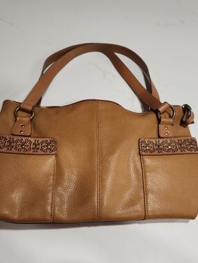 Relic Cognac Pebbled Leather Shoulder Bag with Embossed Trim #vintage